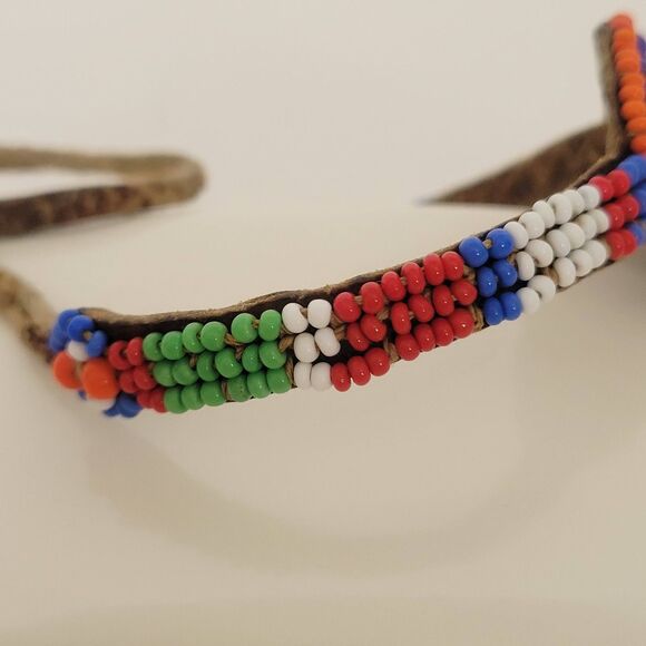 Vintage Handmade Masai Beaded Leather Bracelet - Picture 5 of 7